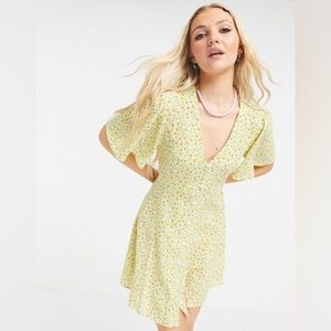 ASOS button up tie back mini tea dress with angel sleeves in floral print